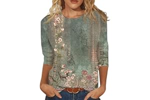 GENERIC Womens Shirts Dressy Casual,Women's Fashion Casual Round Neck Three Quarter Sleeve Printed T-Shirt Top
