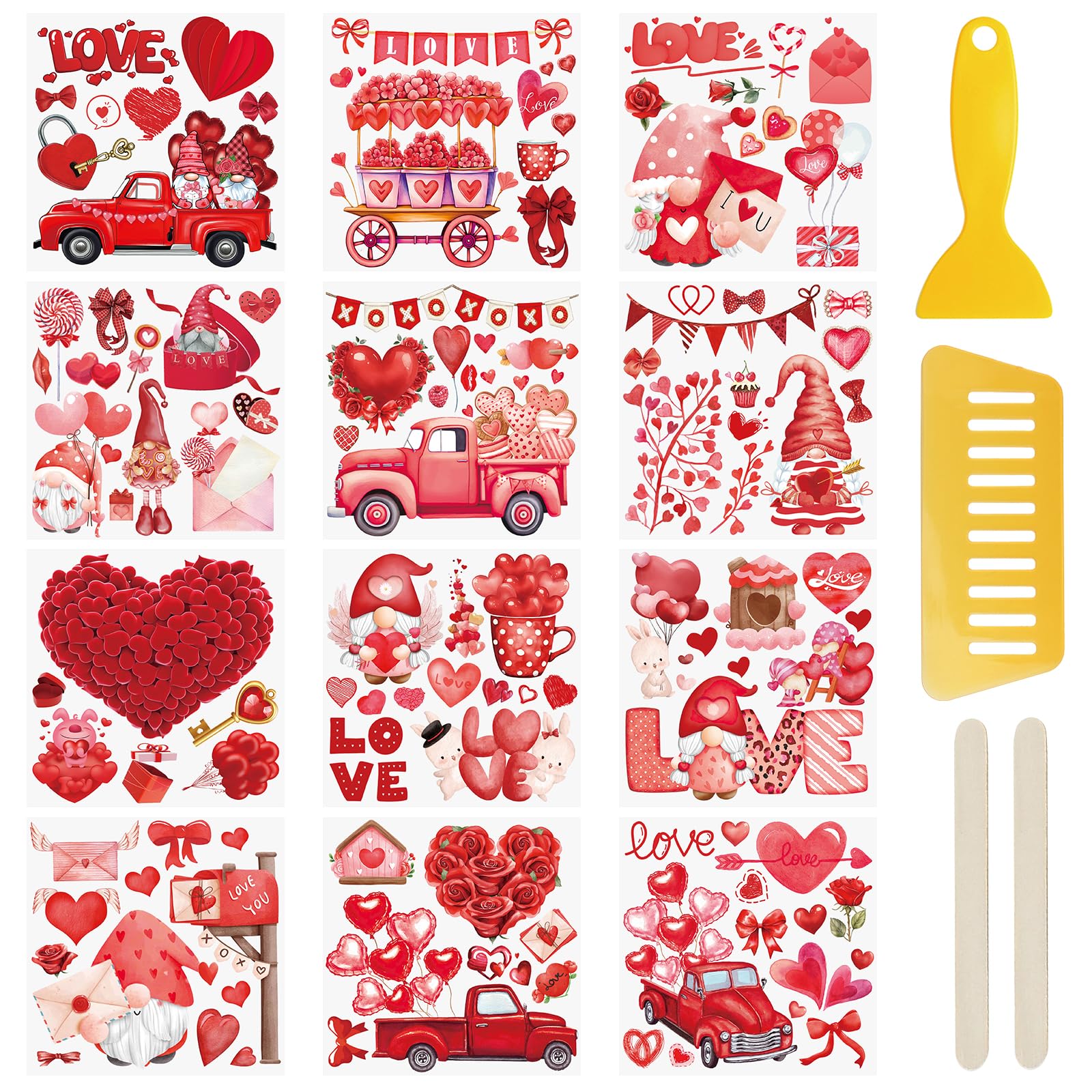 WANDIC 12 Sheets Valentine's Day Rub On Transfer Stickers Waterproof Decals Journal Album Decals Furniture Craft Transfers Decals for DIY Scrapbooking