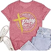 SUWATOIN Christian Shirts for Women Pray On It Over It Through It T-Shirts Blessed Christian Faith Tees