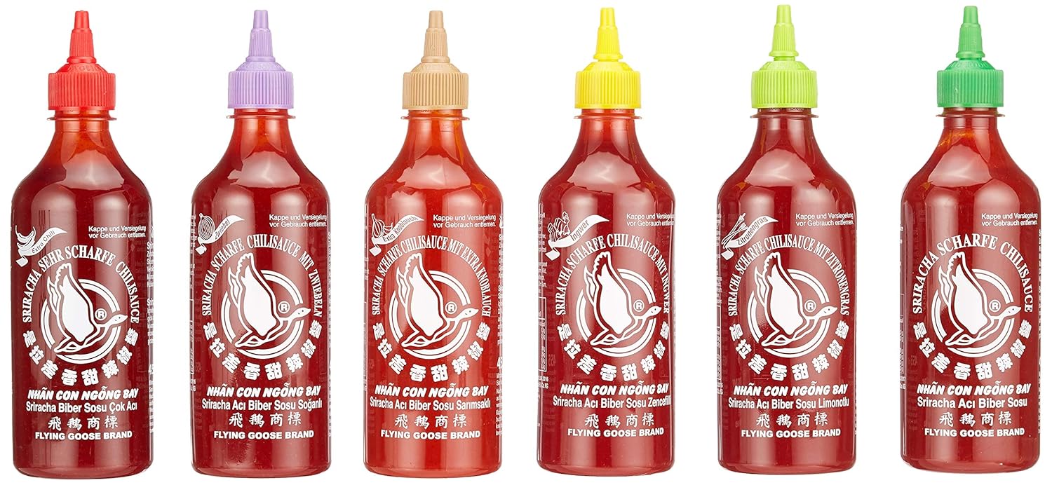 Flying Goose Sriracha Scharfe Chilisaucen Mischkarton In 6 Geschmacksrichtungen Wurzsaucen Aus Thailand Zum Wurzen Dippen Und Verfeinern 6er Pack 6 X 455ml Amazon De Lebensmittel Getranke