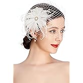 Coucoland Fascinators Hats for Women - Feather Fascinator Hair Clip with Detachable Veil Tea Party Hat Bridal Wedding Veil
