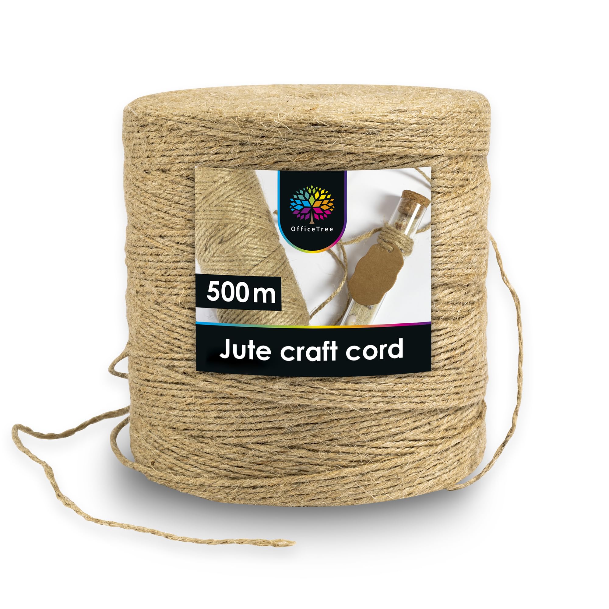 OfficeTree Natural Twine - 500m Jute String, 2mm - 1640 ft, Garden & Gift Wrapping - Kraft & Hessian String