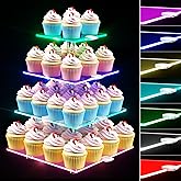 weddingwish 4 Tier LED Cupcake Stand, Clear Acrylic Cupcake Tower with Rechargeable Light, Cupcake Holder for 50 Cupcakes, Cupcake Dessert Display Stand for Parties,Weddings,Birthdays,Baby Shower
