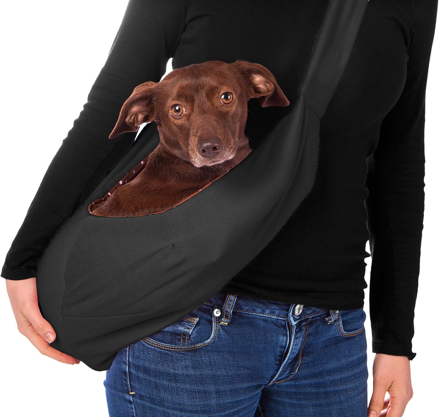 iPrimio Dog and Cat Hands Free Carrier Sling - Reversible Carrier Bag Papoose. Super Soft Pouch and Tote. Great Dog and Puppy Carrier/Cat Carrier. Front Pack and Purse Design (Black) : Pet Supplies