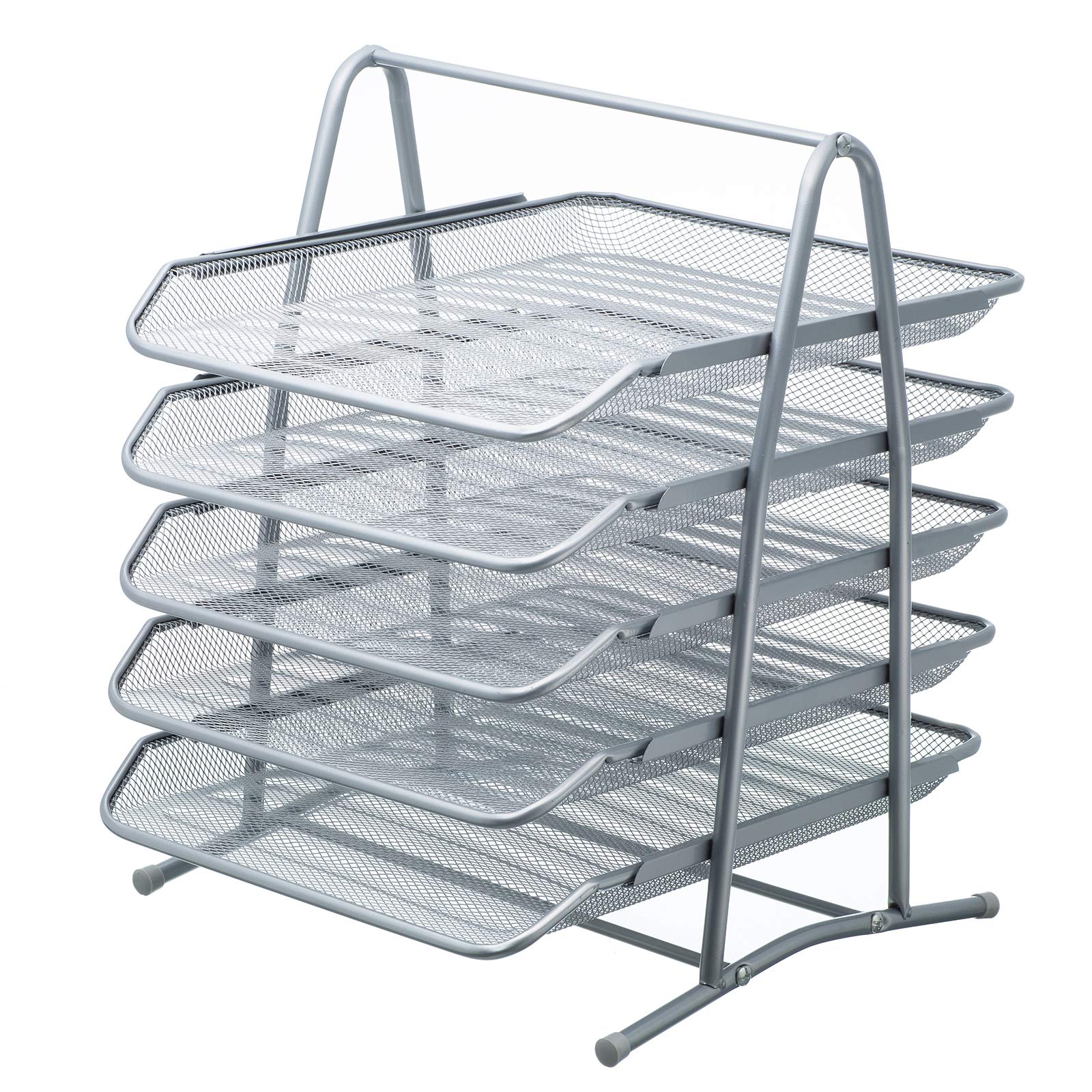 Mesh Letter Tray 5 Tier Desk Letter Filing Trays Holder Silver A4 Document Paper Wire Mesh Storage Organiser