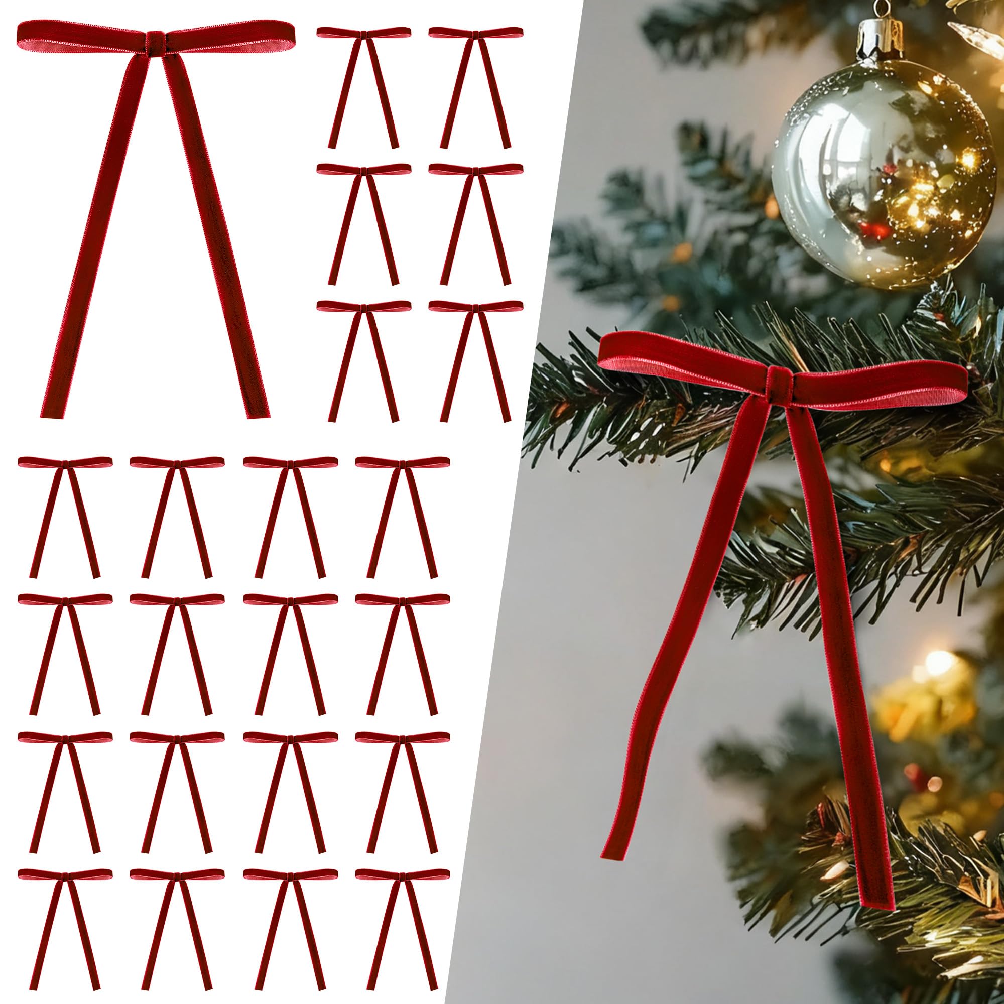 Photo 1 of 40-Pack Classic Red Velvet Bows Bulk Christmas Tree Decorations Gift Wrapping Ribbon for Holiday Party Home Decor