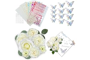 RAOVCUS DIY Graduation Cap Decorations White Accessory Kit,3D Artificial Flowers for Grad Hats Decor,Gorros De Graduacion 2024 Decoracion | Rhinestones for Craft, English and Spanish Stickers