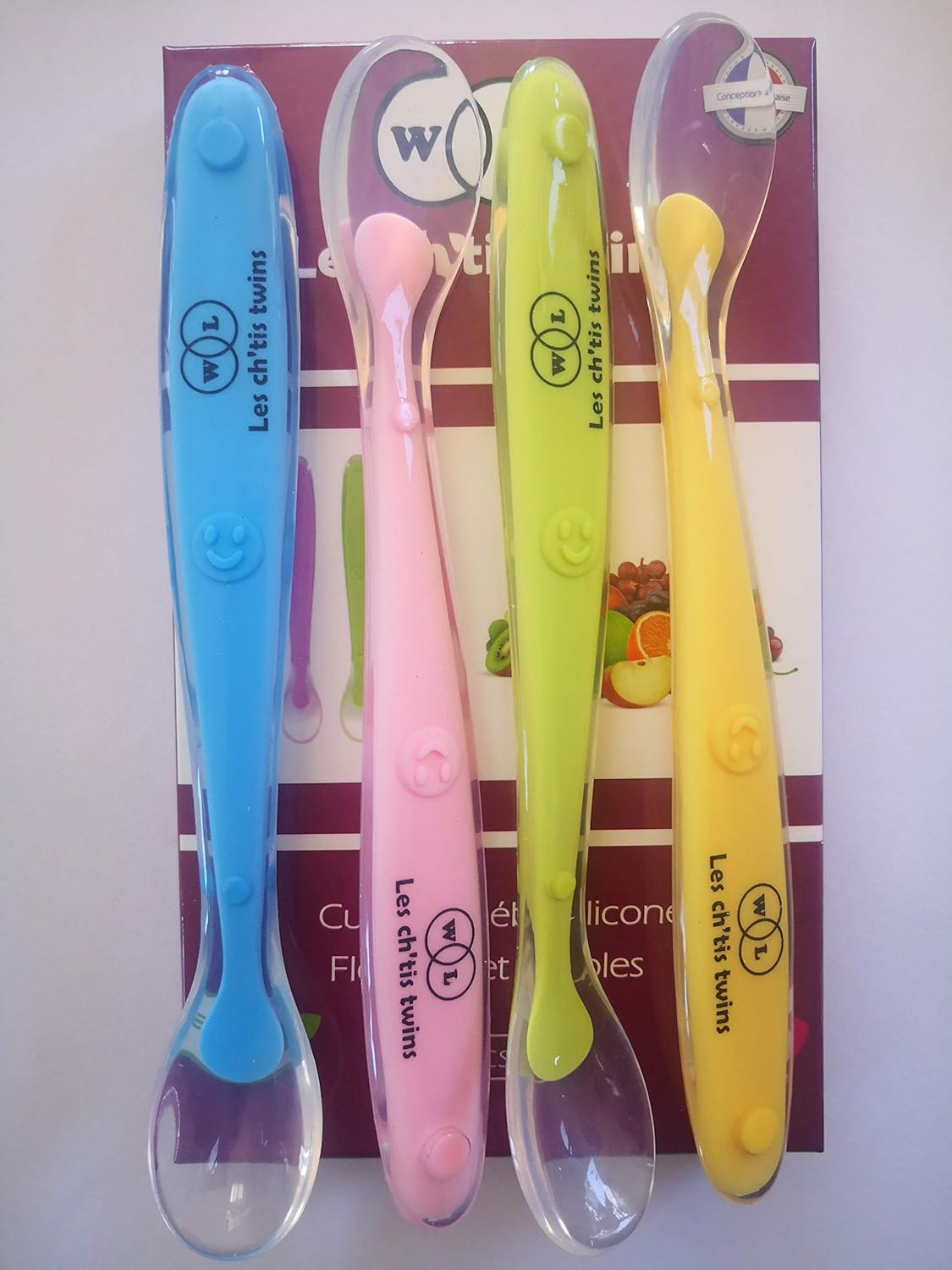 Marque Francaise Les Chtis Twins Cuillere Bebe Souple 4 Mois Silicone Couvert Bebe Cuillere De Sevrage Lot De 4 Couteaux Et Ustensiles De Cuisine Cuilleres Spatules Et Palettes gd In