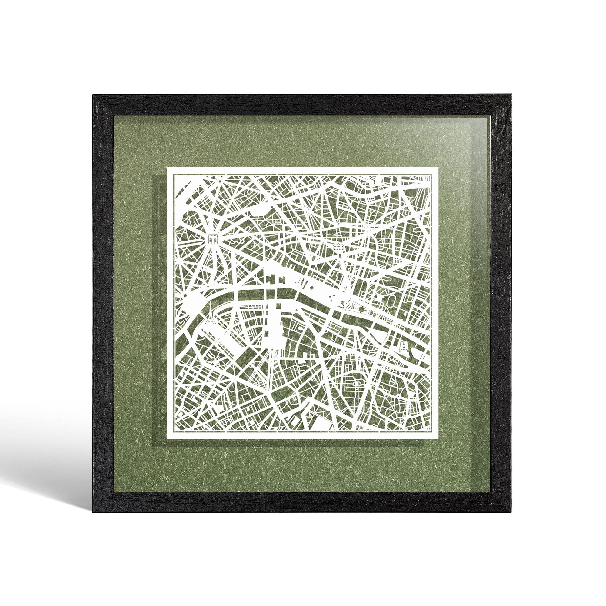 O3 DESIGN STUDIO Paris Paper Cut Map framed, White map, Black frame, 9x9 inches, Gift Boxed, 4 background color, self-changing, Paper Art