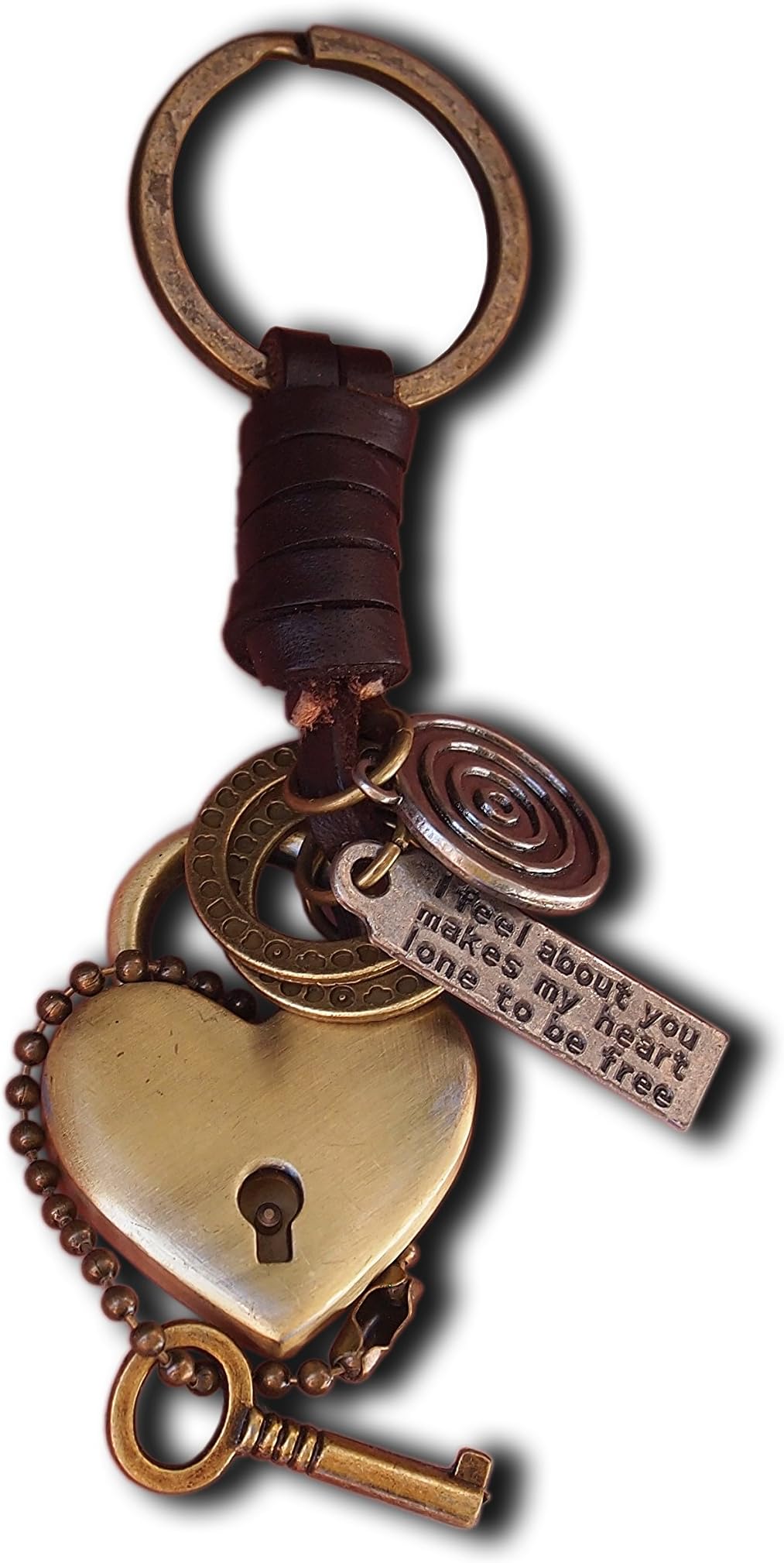 Love Heart Keychain Real Lock with Genuine Leather Great Couple Keyring gift for any Occasion