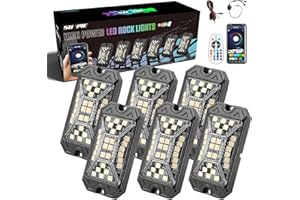 SUNPIE 6 Pods Full Angle RGBW Rock Lights Full Luminous Zone with Phone App Voice Mode Music Mode Neon Accent Wheel Well Lights for Off Road Truck SUV ATV UTV Boats (6Pcs)