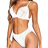 RSLOVE Lingerie for Women Sexy Floral Lace Bra and Panty Sets Two Piece Babydoll