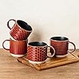 GBHOME 15OZ Stackable Coffee Mugs, Ceramic Coffee Cups with Texture Patterns for Man,Woman,Dad,Mom, Modern Coffee Mugs Set of 4 for Latte/Cappuccino/Cocoa. Dishwasher&Microwave Safe, Red