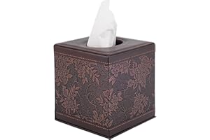 Antique Leather Square Tissue Box Cover/Holder,RHCSZ Table Napkin Case Dispenser,Facial Tissues Organizer with Magnetic Bottom for Home Office,Tissues Cube Box (Retro)