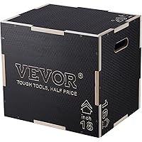 VEVOR 3 in 1 Plyometric Jump Box, 20/18/16 Inch Wooden Plyo Box, Platform & Jumping Agility Box, Anti-Slip Fitness Exercise S