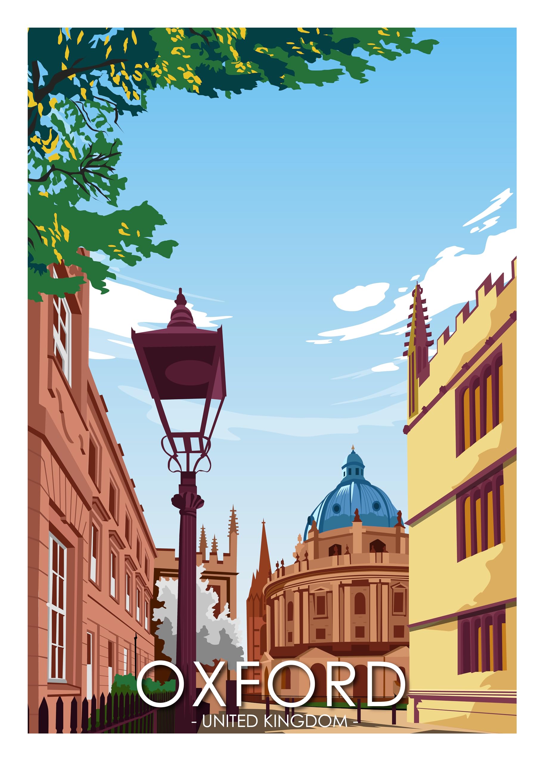 Hewson's Gifts UK Travel Print UK Cities and Shires, Handmade Print Of The Beautiful Places of United Kingdom, UK Artwork Wall Art Poster For New Home Kitchen Print (Oxford, A4 Unframed Print)