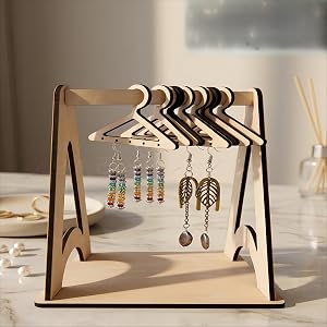 Earring Organizer Stand with Mini Hangers, Tabletop Jewelry Display Rack with Base Tray, Desktop Earring Holder for Dangle Ea