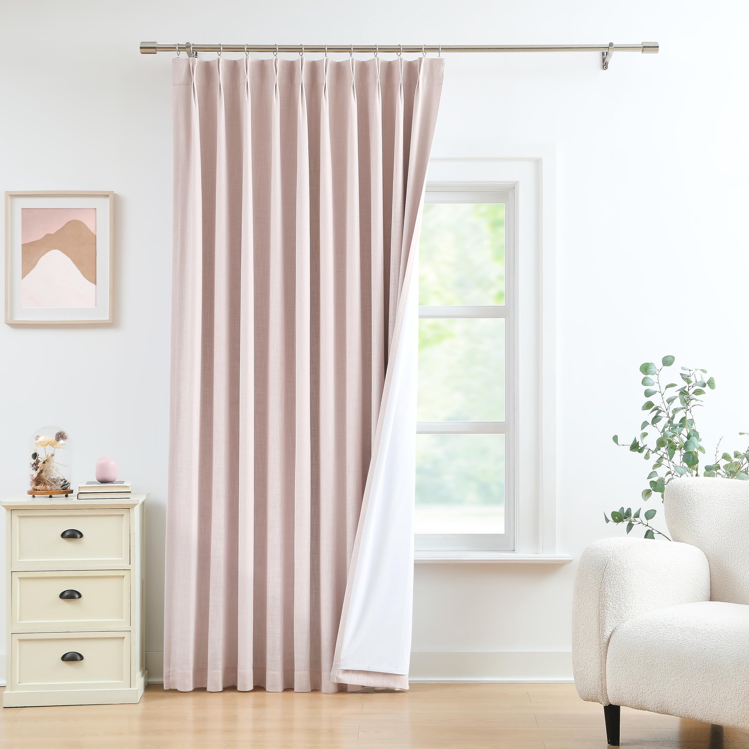 Photo 1 of WEST LAKE 112 Inch Pink Bailey Pinch Pleated Blackout Curtains with Liner,Extra Long Modern Linen Textured Drape with Hook,Thermal Insulated Window Treatment for Bedroom Living Room,60"Wx112"L,1 Panel