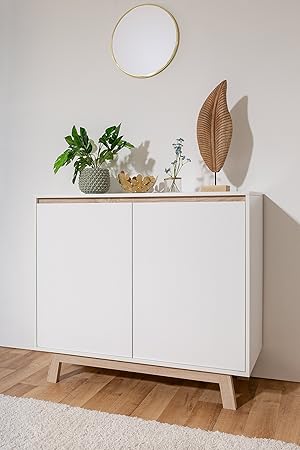 Inter Trade Corporation Kommode skandinavisch 2 türig | griffloses Design - Blende wechselbar weiß/Sonoma Eiche | 2 Türen, 1 