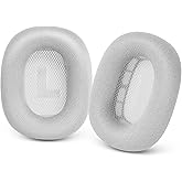 Gvoears Upgraded Ear Cushions Replacement Earpads for Apple AirPods Max Headphones, Mesh Fabric Ear Pads Cover with Memory Foam and Magnet for AirPods Max (Silver)