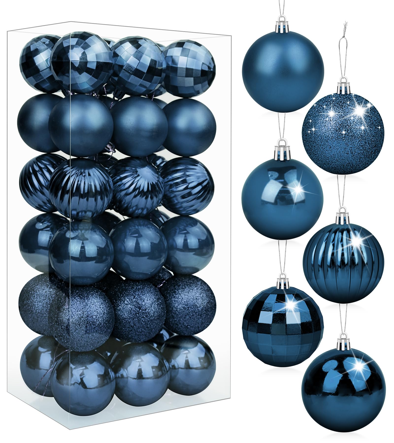 Navy Blue Christmas Baubles, 36Pcs Shatterproof 4cm Mini Xmas Balls for Tree Decorations, Xmas Holiday Hanging Ornaments for Party