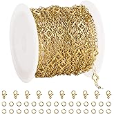 GTVOODX Gold Plated Four Leaf Clover Chain for Permanent Jewelry Making 5 Meters Stainless Steel Cable Chain Spool Bulk for DIY Bracelet with 10 Lobster Clasps and 30 Jump Rings