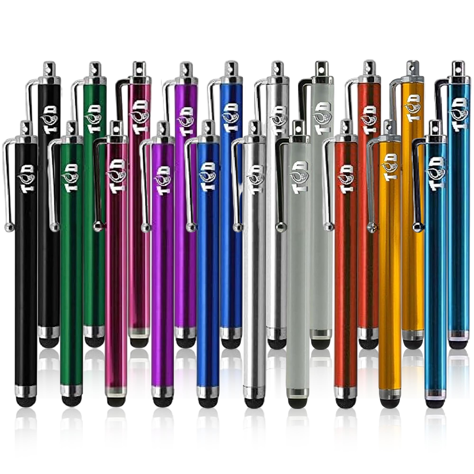 TCD 20-Pack Stylus Pens for Touch Screens – Universal Stylus Pen for iPad, iPhone, Galaxy Tablet, Android, Chrome Book, Laptop – Premium Thick Rubber Tip Styluses for All Touchscreen Devices, Multi