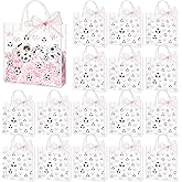 Sweetude 24 Pcs Soccer Clear Treat Bags with Handles Bulk Soccer Goodie Bags Sport Theme Party Gift Favor with Pink Bow Ribbon for Girl Youth Team Snack Birthday Gifts 7.9 x 7.9 Inch