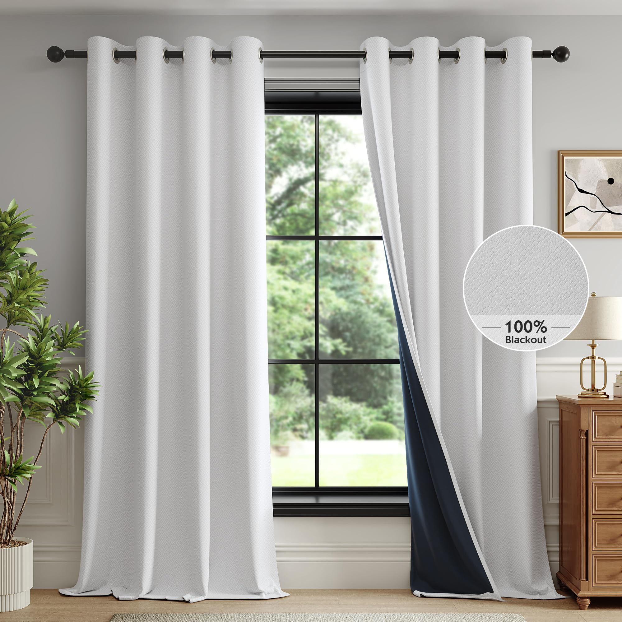 Photo 1 of FMFUNCTEX 100% White Blackout Curtains for Bedroom, White Weave Textured Curtains 84 Inches Long Thermal Insulated Curtain for Living Room, Black Out Drapery Grommet Room Darkening 2 Panels