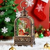 Snow Globe Christmas, Musical Snow Globe Lantern Lights with 6H Timer Battery & USB Powered, Retro Style Holiday Glitter Snow Globes for Xmas Home Decoration Indoor Holiday Party Gifts