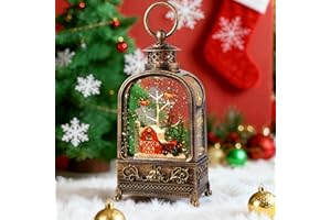 AIXULER Snow Globe Christmas, Musical Snow Globe Lantern Lights with 6H Timer Battery & USB Powered, Retro Style Holiday Glitter Snow Globes for Xmas Home Decoration Indoor Holiday Party Gifts