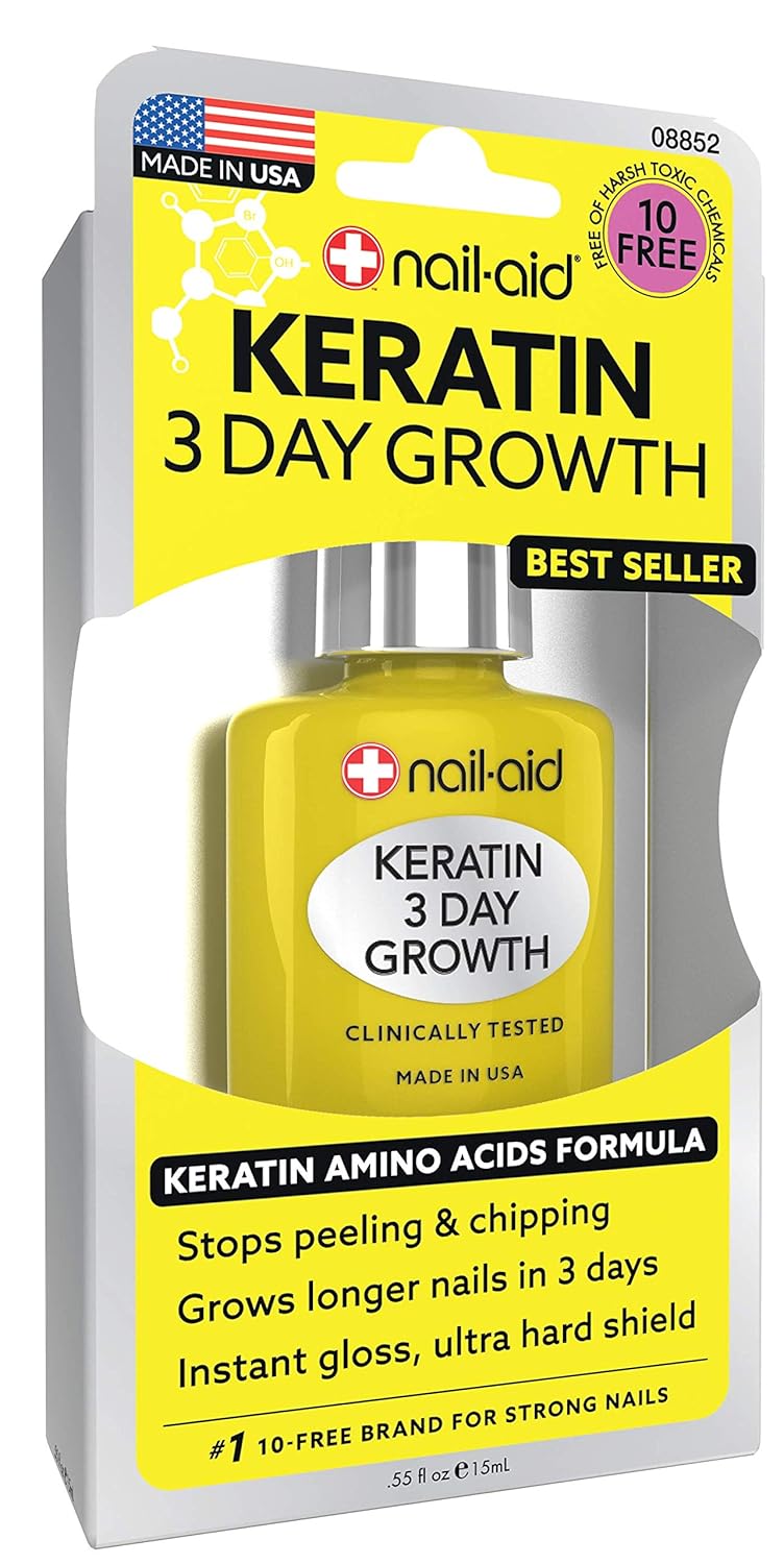 NAIL-AID Keratin 3 Day Growth, Clear, 0.55 Fluid Ounce : Beauty