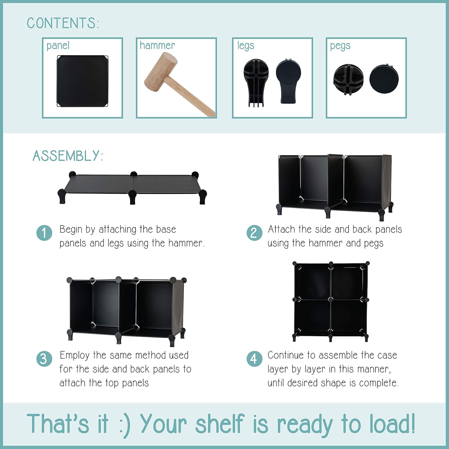 Cube Storage System (6 Cubes) – Modular DIY 6-Cube Plastic Closet Organizer Rack, Storage Shelves, Bookshelf, Bookcase for Bedroom, Office, Dorm Room, College, Living Room - Black: Furniture & Decor