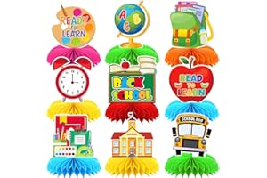 Adeyoo Back to School Table Decorations - 9 Pcs Welcome Back to School centerpieces for tables Bus Stationery Chalkboard Honeycomb Centerpiece Table Toppers for Teachers Students Classroom Supplies