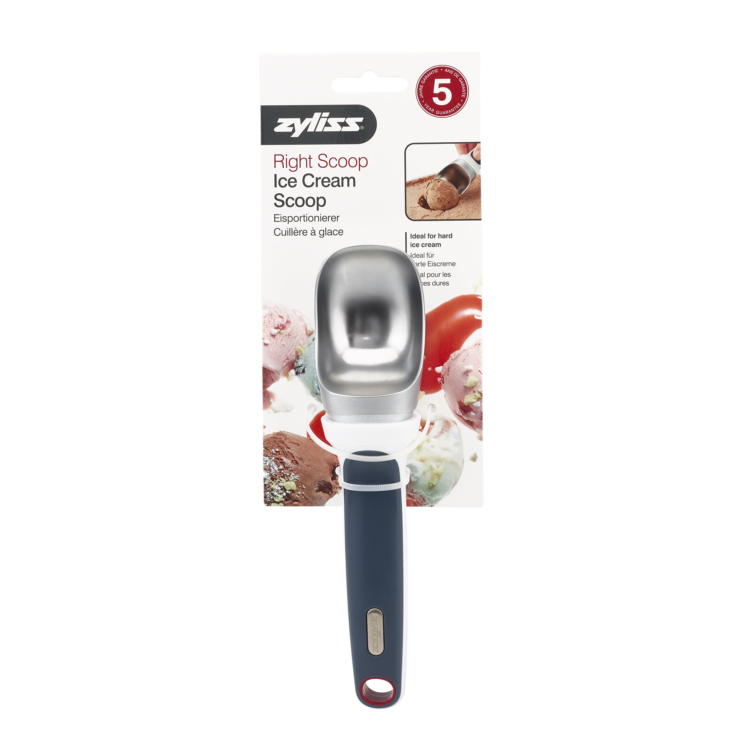 Zyliss E980087 Ice Cream Scoop, 18.5cm/7.25in, Aluminium, Grey, Scoop for Ice Cream/Gelato/Clotted Cream/Sorbet/Mashed Potato, Dishwasher Safe