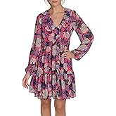 Tommy Hilfiger Womens Balloon Sleeve V-Neck Chiffon Fit & Flare Mini Dress