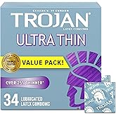 Trojan Ultra Thin Condoms, Lubricated Latex Condoms, 25% Thinner for Natural Skin-to-Skin Feel, Enhanced Sensitivity, Closene