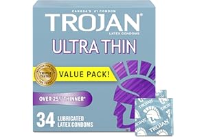 Trojan Ultra Thin Condoms, Lubricated Latex Condoms, 25% Thinner for Natural Skin-to-Skin Feel, Enhanced Sensitivity, Closene