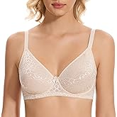 sheroine Women's Sexy Lace Mesh See Through Plunge Bra Underwire Unlined Support Everyday Balconette Bras
