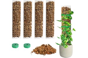 Bonviee 4-Pack 15-Inch Plastic Moss Poles for Monstera & Climbing Plants - Stackable to 60 Inches, Includes Sphagnum Moss & Garden Ties for Indoor Plant Support