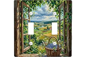 Window Double Light Switch Cover Plate, Nature Rustic Basket Leaves Spring Green Plastic Standard Size Decorative Wall Plates