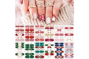 WINTHROP 12 Sheets Christmas Nail Wraps Full Stickers Nail Polish Strips, DIY Self-Adhesive Nail Art Glitter Decals Santa Claus Xmas Hat Reindeer Snow Pattern Party Decor with 2 Pcs Nail Files (168 Pieces)