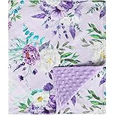 CARUILI Toddler Blanket 50 x 60 Inch, Large Baby Blanket for Kids, Super Soft Warm Minky with Dotted Backing, Purple Floral