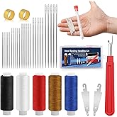 37 PCS Big Eye Steel Sewing Needles Kit, Steels Needle for Hand Sewing with Thimble, Threader, Thread Rippers for Beginner Traveler and Clothing Repair