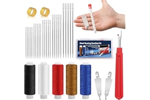 SHWAKK 37 PCS Big Eye Steel Sewing Needles Kit, Steels Needle for Hand Sewing with Thimble, Threader, Thread Rippers for Beginner Traveler and Clothing Repair