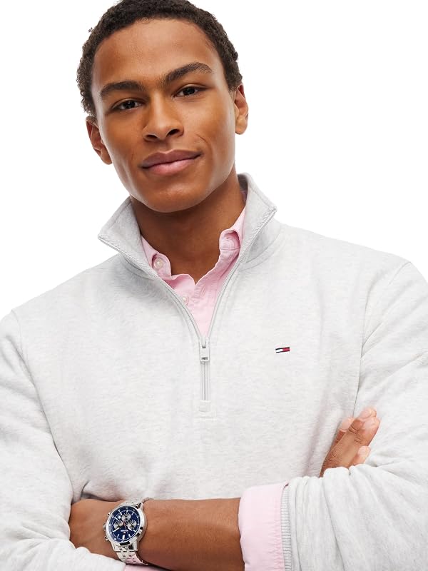 Herren-Sweatshirt mit halbem Reißverschluss, Grau (Ice Grey Heather), M