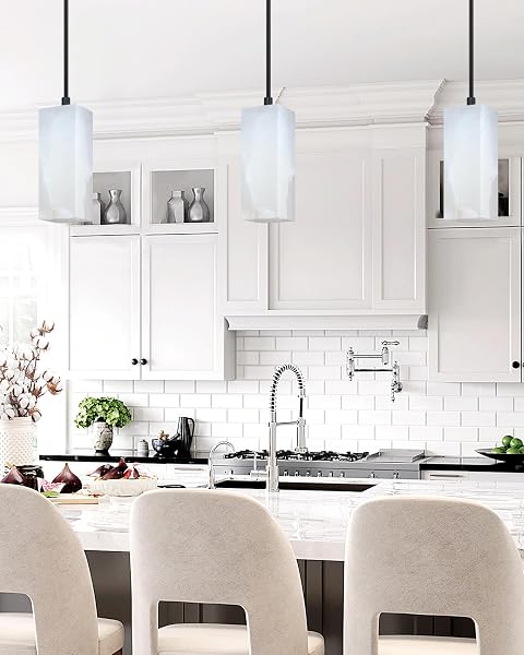 RAINLIGHTING 1 LIGHT MODERN INDUSTRIAL FARMHOUSE HANGING KITCHEN ISLAND PENDANT CEILING LIGHT FIXTURE,SQUARE NATURAL ALABASTER MARBLE BLACK FINISH OVER SINK RESTAURANT BAR CORRIDOR