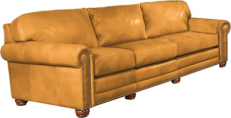 Omnia Leather Dominion 3 Cushion Sofa In Leather With Nail Head