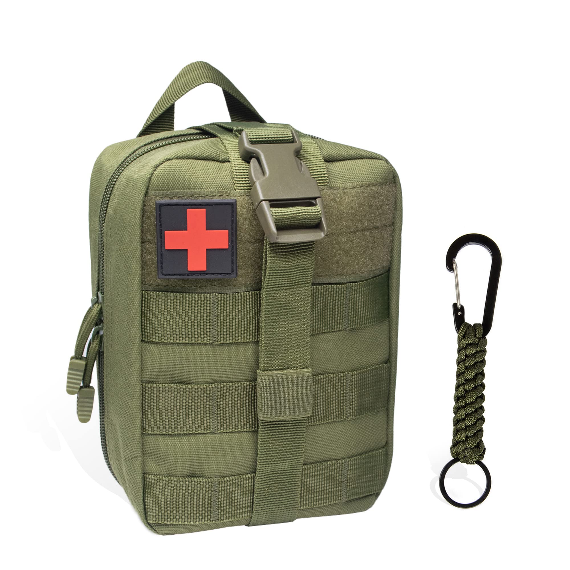 QIYUANT Molle First Aid Bag Tactical IFAK Rip-Away Utility EDC Pouch with Outdoor Hook Hiking Waist Belt Pack Survival Military EMT Emergency Medical Pouch Home Car Travel Camping Empty Army Green