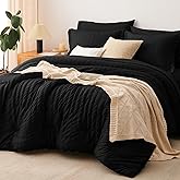 CozyLux Twin XL Comforter Set with Sheets Seersucker Black 5 Pieces Bed in a Bag, Twin Extra Long Luxury Soft Bedding Sets for College Dorm with Down Alternative Comforter, Sheets, Pillowcases & Shams